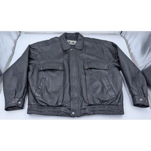 Excelled Bomber Jacket Black Leather Coat Men's Size XXL 2XL Pilot Pizza VTG